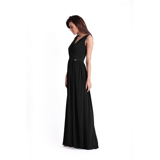 Sukienka Ivon bez rękawów czarna elegancka na studniówkę z tkaniny 