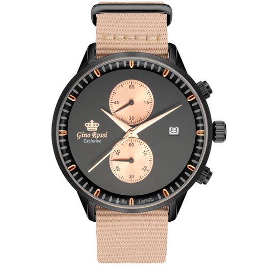 Zegarek GINO ROSSI E12463A2-1C1 EXCLUSIVE (zg266d) - Czarny || Beżowy