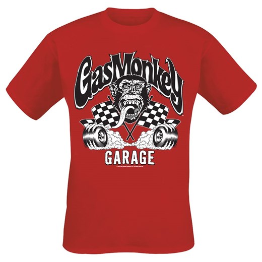 T-shirt męski czerwony Gas Monkey Garage z krótkim rękawem 