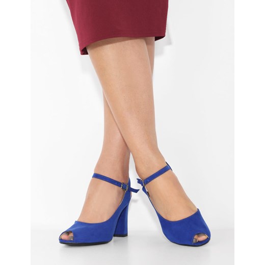 Sandały damskie Brilu ze skóry ekologicznej eleganckie niebieskie bez wzorów na obcasie 