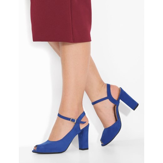 Sandały damskie Brilu eleganckie niebieskie ze skóry ekologicznej bez wzorów z klamrą 