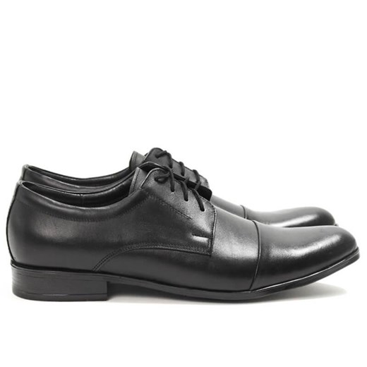 Skórzane buty garniturowe z nakładanym noskiem Adrien czarne