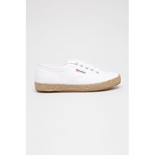 Superga espadryle damskie na płaskiej podeszwie białe bez wzorów1 z tkaniny sznurowane 