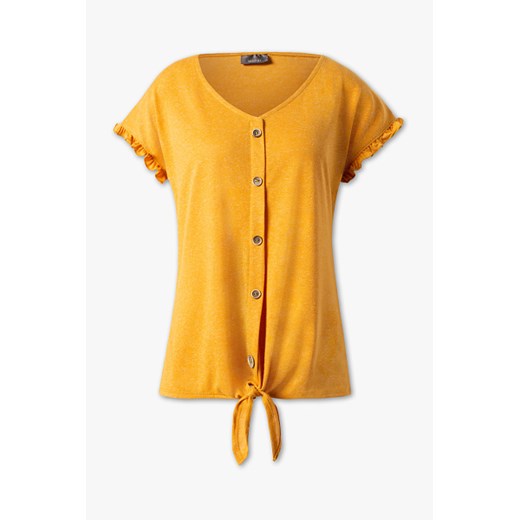 Bluzka damska Yessica casual żółta z krótkimi rękawami bez wzorów 