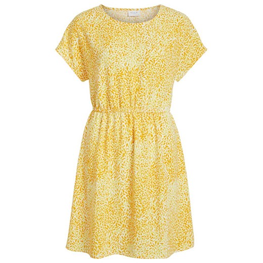 Sukienka żółta Vila mini z okrągłym dekoltem 