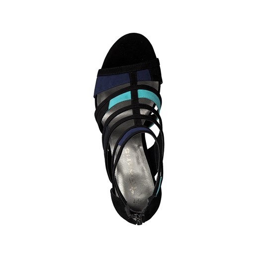 Tamaris sandały damskie z zamkiem skórzane bez wzorów czarne na platformie 