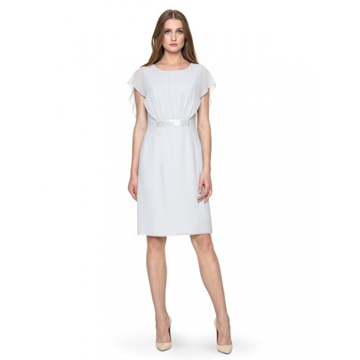Sukienka biała Potis & Verso z okrągłym dekoltem mini z krótkim rękawem trapezowa 