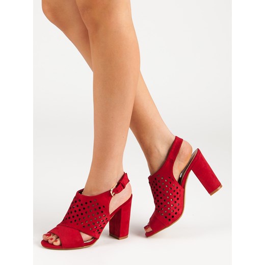 Czerwone sandały damskie CzasNaButy z klamrą eleganckie na wysokim obcasie 