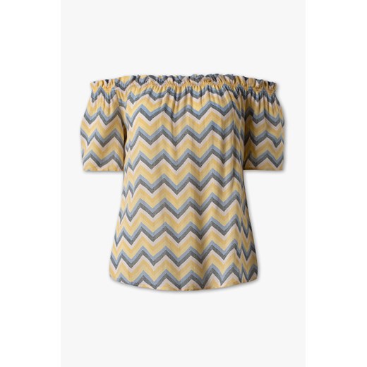 Clockhouse bluzka damska w geometryczne wzory z dekoltem typu hiszpanka 