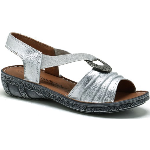 Sandały damskie Comfortabel srebrne bez wzorów bez obcasa bez zapięcia na koturnie 