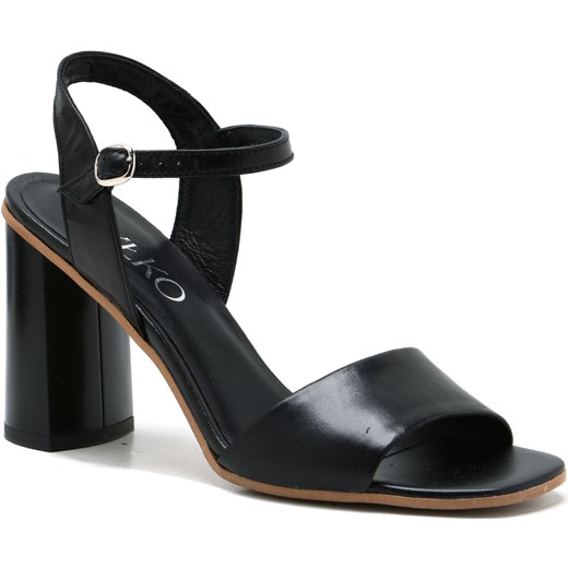 Sandały damskie Ryłko eleganckie czarne na wysokim obcasie bez wzorów na na lato z klamrą 