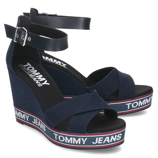Sandały damskie Tommy Hilfiger na wysokim obcasie skórzane na lato gładkie casual 