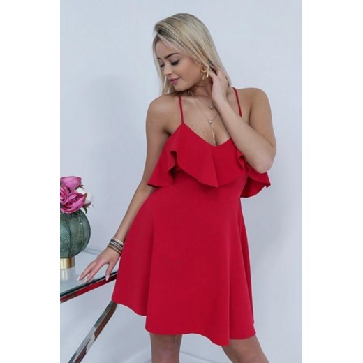 Sukienka czerwona na randkę mini elegancka na ramiączkach 