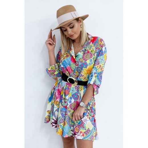 Sukienka z kołnierzykiem mini z długim rękawem boho