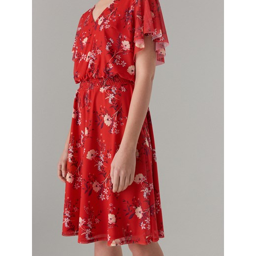 Mohito - Sukienka w kwiaty z krótkimi rękawami - Czerwony Mohito  M 