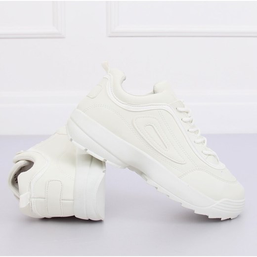 Sneakersy damskie Buty Butymodne ze skóry ekologicznej białe na płaskiej podeszwie bez wzorów 