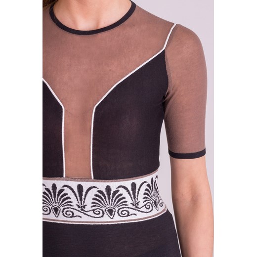 Bluzka damska Versace Collection czarna elegancka z krótkim rękawem z okrągłym dekoltem 