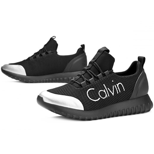 Buty sportowe damskie czarne Calvin Klein płaskie bez wzorów sznurowane 