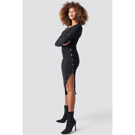 Statement By NA-KD Influencers Button Ribbed Dress - Black  Statement By Na-kd Influencers Small NA-KD