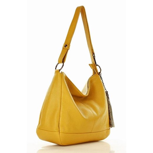 Mazzini shopper bag żółta skórzana z frędzlami średniej wielkości 