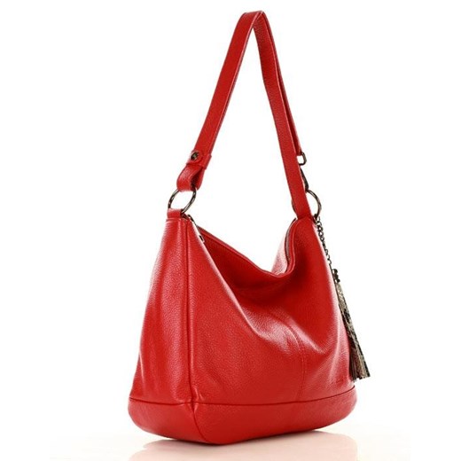 Shopper bag Mazzini czerwona na ramię średnia skórzana 