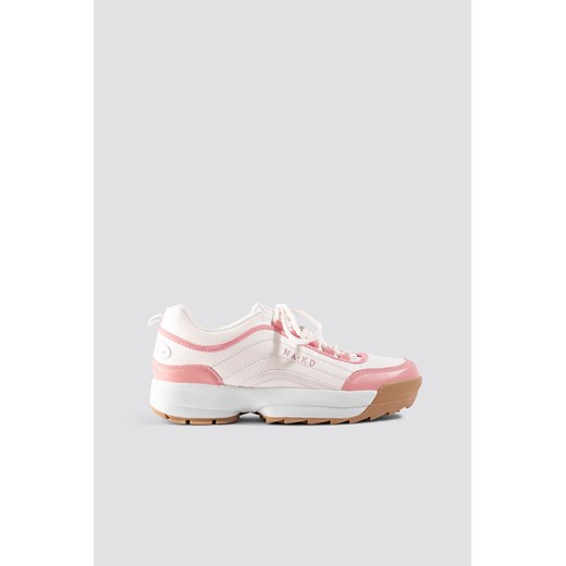 Różowe buty sportowe damskie NA-KD Shoes sneakersy sznurowane na wiosnę bez wzorów 
