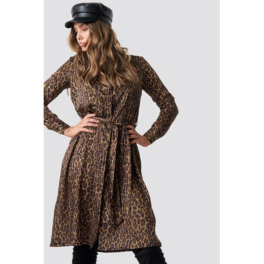 NA-KD Trend Leopard Print Satin Dress - Brown