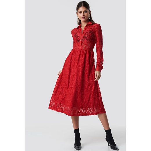 NA-KD Koronkowa sukienka midi - Red  Na-kd EU 36 
