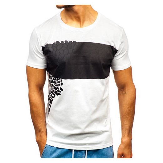 T-shirt męski z nadrukiem biały Bolf 181403 Denley  XL wyprzedaż  
