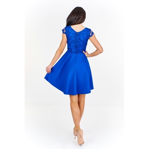 Sukienka Vegas niebieska żakardowa mini elegancka gorsetowa 