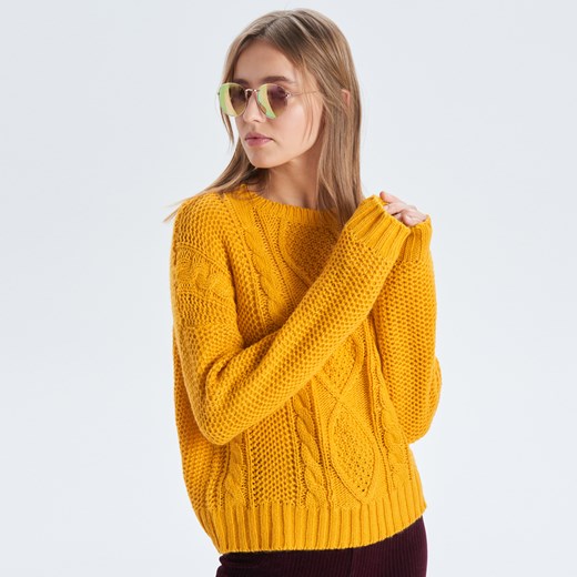 Cropp - Sweter z warkoczowym splotem - Żółty  Cropp XL 
