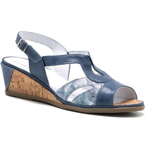 Comfortabel sandały damskie niebieskie na średnim obcasie z klamrą na koturnie bez wzorów casual letnie 