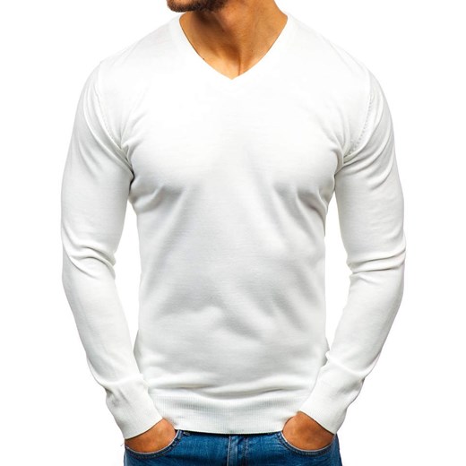 Sweter męski w serek biały Denley 2200  Denley L okazyjna cena  