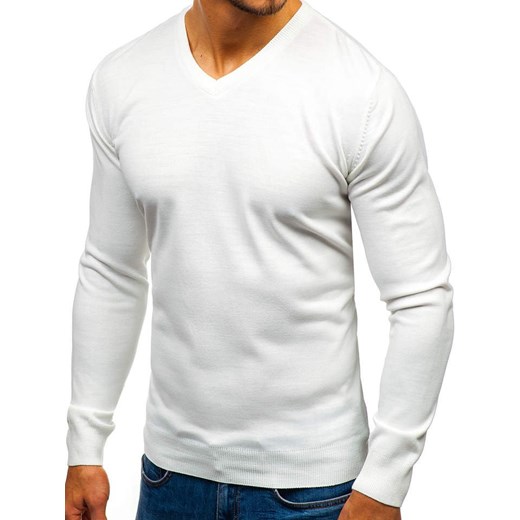Sweter męski w serek biały Denley 2200 Denley  M promocyjna cena  