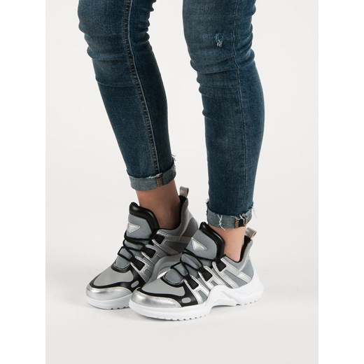 Buty sportowe damskie CzasNaButy do fitnessu szare sznurowane bez wzorów 