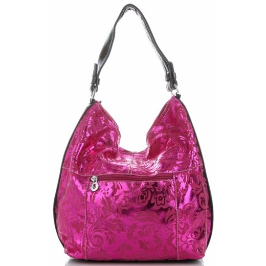 Shopper bag Velina Fabbiano z frędzlami różowa na ramię ze skóry duża 