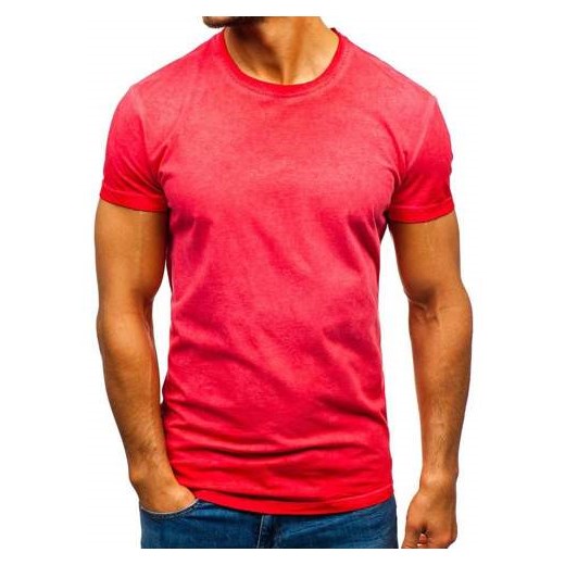 T-shirt męski bez nadruku czerwony Denley 100728  Denley M  okazyjna cena 