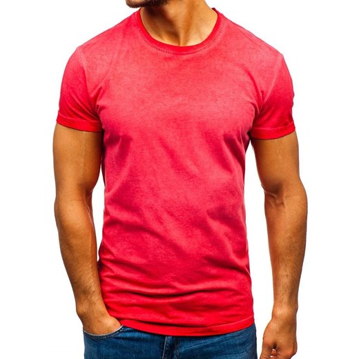 T-shirt męski bez nadruku czerwony Denley 100728  Denley XL okazja  