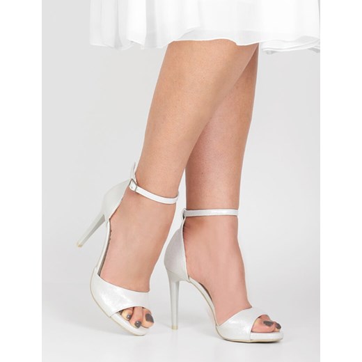 Sandały damskie Brilu ze skóry ekologicznej na szpilce białe z klamrą eleganckie na wysokim obcasie koronkowe 