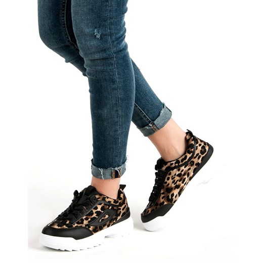 Buty sportowe damskie Butymodne młodzieżowe w abstrakcyjnym wzorze brązowe płaskie sznurowane 