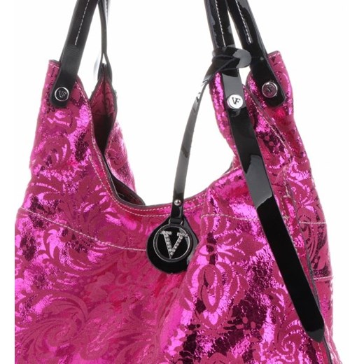Shopper bag Velina Fabbiano na ramię lakierowana młodzieżowa bez dodatków 