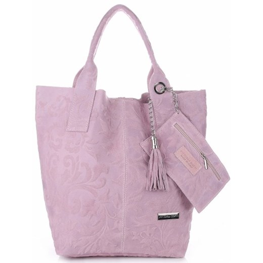 VITTORIA GOTTI Made in Italy Torebka Skórzana Shopperbag w Tłoczone Wzory Pudrowy Róż (kolory)