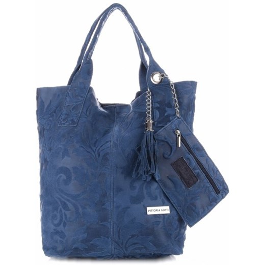 VITTORIA GOTTI Made in Italy Torebka Skórzana Shopperbag w Tłoczone Wzory Niebieska (kolory)
