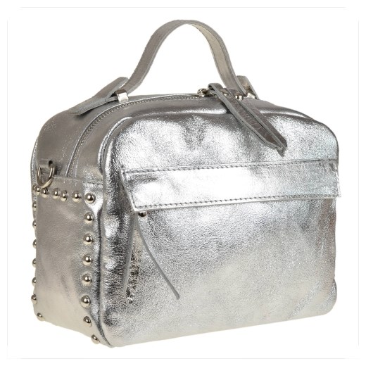Elegancka torebka listonoszka kuferek srebrna z ćwiekami