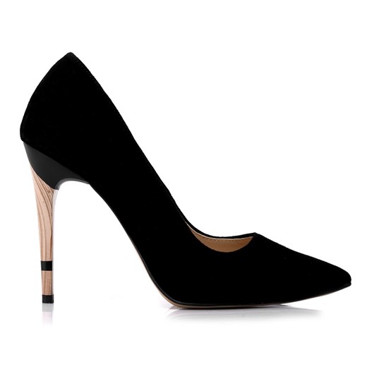 Czółenka Miss Sophia Shoes w noskiem w szpic czarne skórzane gładkie na szpilce bez zapięcia eleganckie 