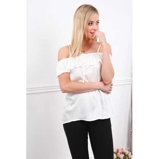 Bluzka damska Fasardi z krótkimi rękawami biała tkaninowa 