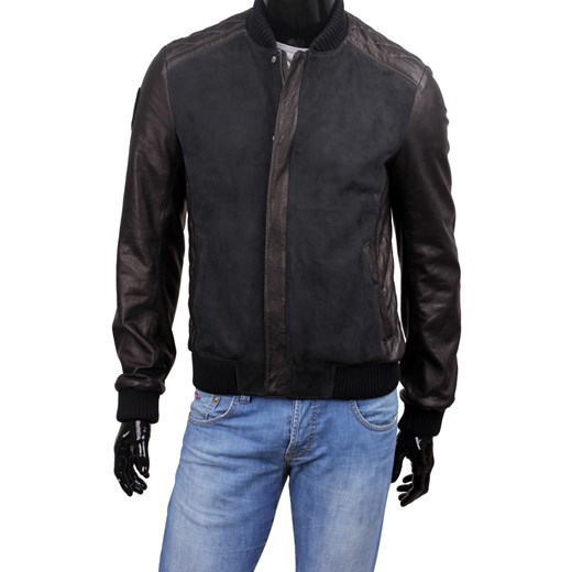 SWE400 - Zamszowa kurtka szwedka męska z czarnej skóry DORJAN