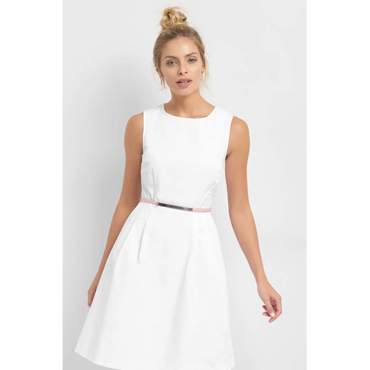 Sukienka biała ORSAY trapezowa na spotkanie biznesowe gładka elegancka bez rękawów mini 