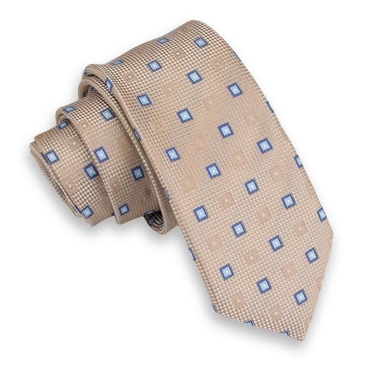 Beżowy Krawat w Geometryczny Wzór -Angelo di Monti- 6 cm, Męski KRADM1548 Angelo Di Monti   JegoSzafa.pl