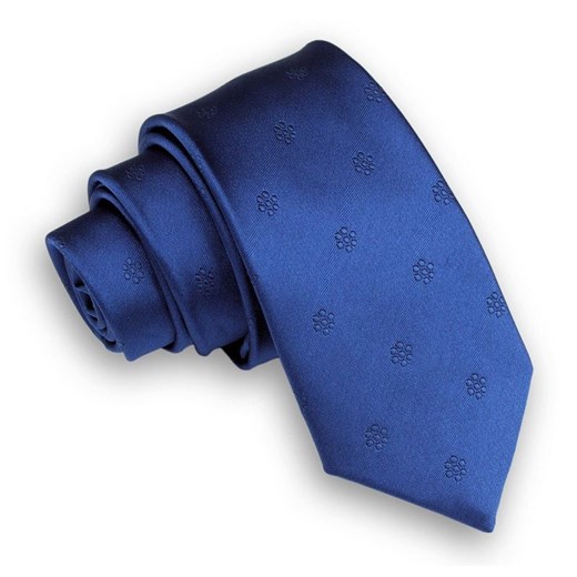 Ciemny Niebieski Elegancki Krawat -Angelo di Monti- 6 cm, Męski, w Tłoczone Kwiatki KRADM1527  Angelo Di Monti  JegoSzafa.pl